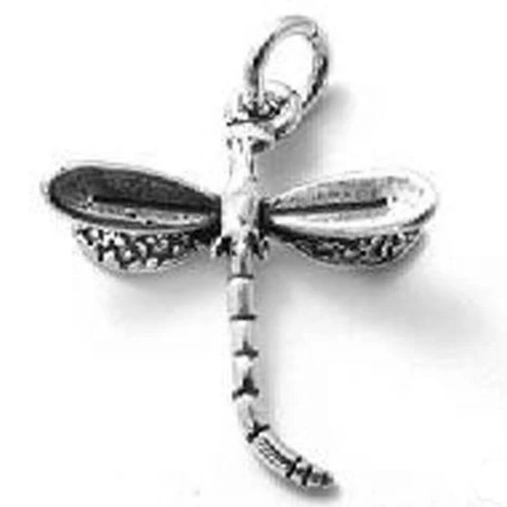 DRAGONFLY CHARM IN 3D. SMALL IN STERLING SILVER.
